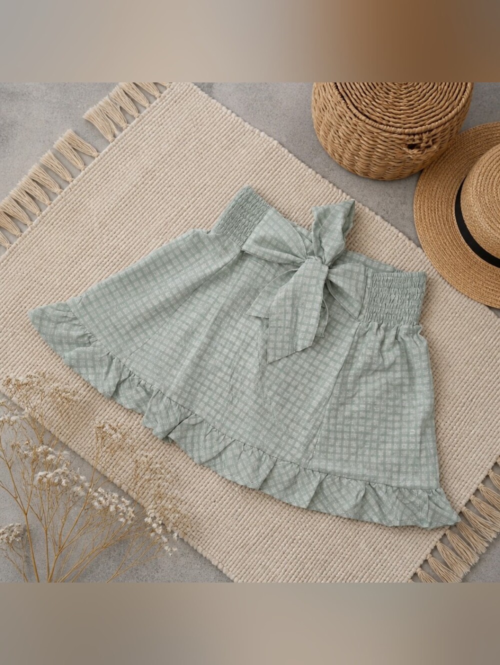 Sage Green Smocked Waist Ruffle Skirt